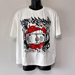 SHEIN Men's White Graphic Tee Money Roll Street Art Style T-Shirt NIB